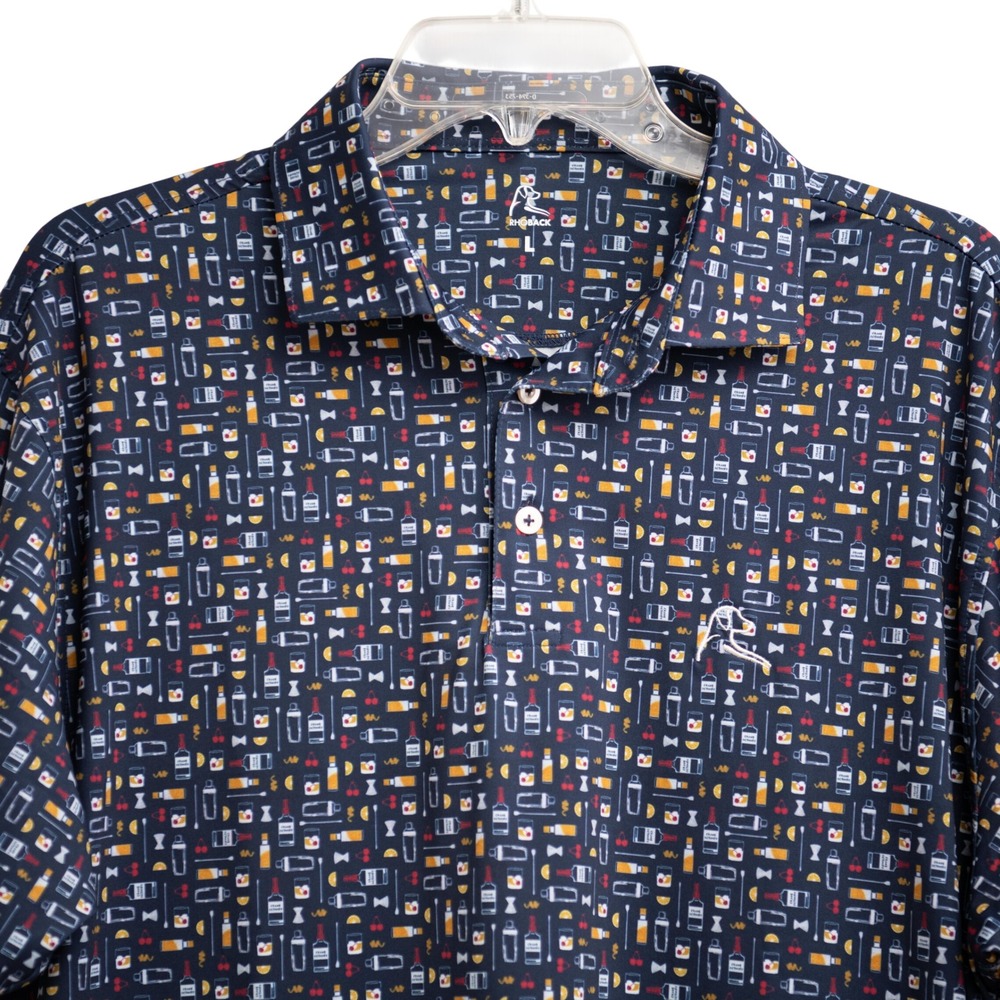 Rhoback Golf Polo Sz L Cocktail Boozy Print Luxury Performance Athleisure